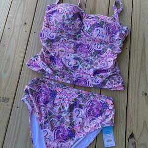 Nicole Miller Pink Paisley Two-Piece Swim Set – Plus Size 3X (NWT)